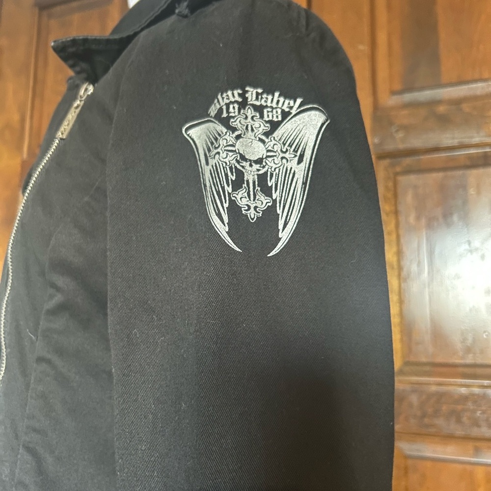 VTG Blac Label Pink Y2K Goth Grunge Jacket Women’s Medium Skull Wings Side Zip - Picture 3 of 13